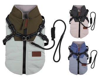 Warm Winter Dog Jacket with Integrated Harness – Waterproof, Fleece-Lined Pet Coat