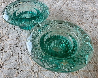 Vintage Emerald Green Glass Candle Holder Set of 2, Dual Purpose Taper & Tealight Holder, 1980s Mid Century Boho Table Decor, Made in Indone