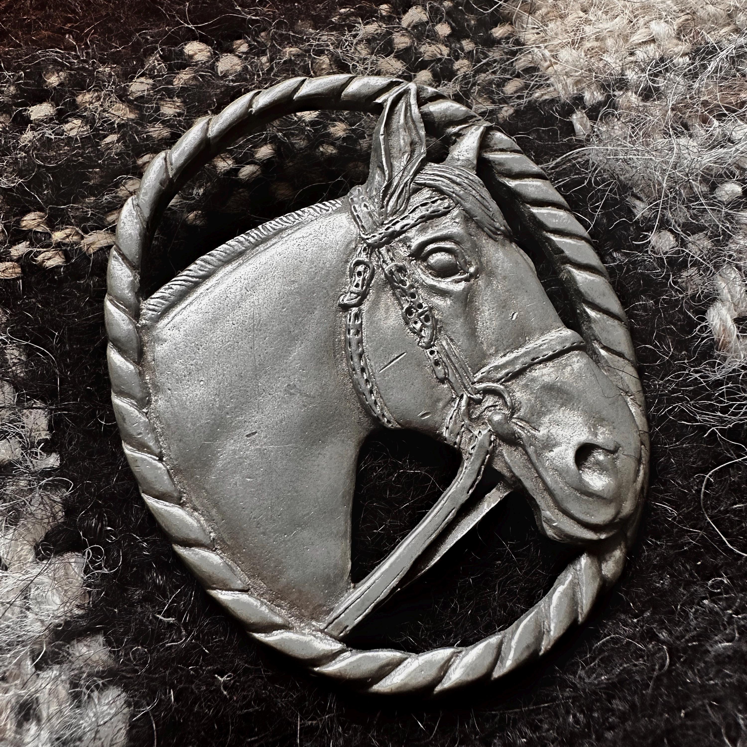 Vintage 1980s Seagull Canada Pewter Horse Head Brooch: Detailed