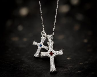 Double Cross Necklace Silver Gothic Pendant Layered Cross Charm Necklace Vintage Punk Jewelry Gift for Her Unisex Aesthetic