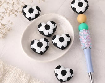 Sports Series：3D Heart Football，Focus Beads ，Focal Beads，silicone beads，For beaded pens, pet collars, bracelets, and keychains; reusable.
