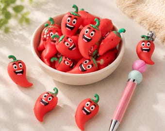 Farm Series：3D Red Chili beads，Focus Beads ，Focal Beads，silicone beads，For beaded pens, pet collars, bracelets, and keychains; reusable.