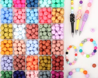 Silicone Beads for Pen Making 30 Colors Spherical Beads for Jewelry DIY Bulk Food Grade Non Toxic Round Beads for Keychain Craft Supplies