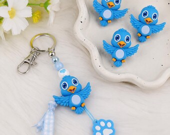 Animal Series：3D Blue Bird beads，Focus Beads ，Focal Beads，silicone beads，For beaded pens, pet collars, bracelets, and keychains; reusable.