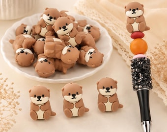 Animal Series：3D Otter beads，Focus Beads ，Focal Beads，silicone beads，For beaded pens, pet collars, bracelets, and keychains; reusable.