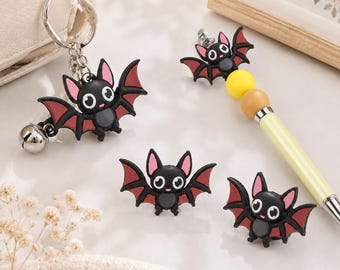 Halloween Series：3D Pink-winged Bat，Focus Beads ，Focal Silicone Beads，For beaded pens, pet collars, bracelets, and keychains; reusable.
