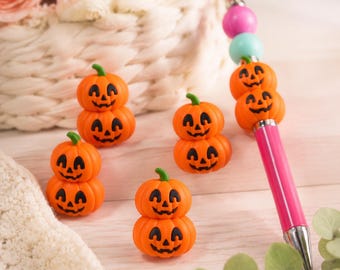 Halloween Series：3D Two-Headed Pumpkin，Focus Beads ，Focal Silicone Beads，For beaded pens, pet collars, bracelets, and keychains; reusable.