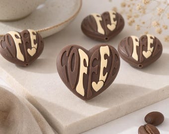 Food Series：3D Heart Latte，Focus Beads ，Focal Beads，silicone beads，For beaded pens, pet collars, bracelets, and keychains; reusable.