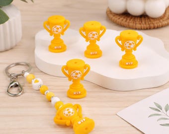 Sports Series：3D Soccer Trophy，Focus Beads ，Focal Beads，silicone beads，For beaded pens, pet collars, bracelets, and keychains; reusable.