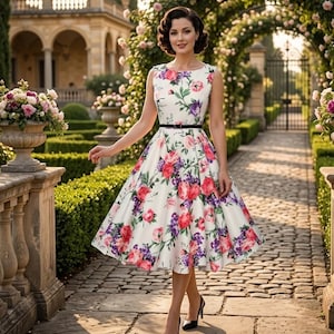 50's a line dress Judy Dress - 1950s Retro A-line Dress With Scoop Neck and Contrast Collar