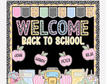 Composition Back to School Bulletin Board Kit, Pastel Classroom Decor, Welcome Bulletin Board, Editable Student Name Display