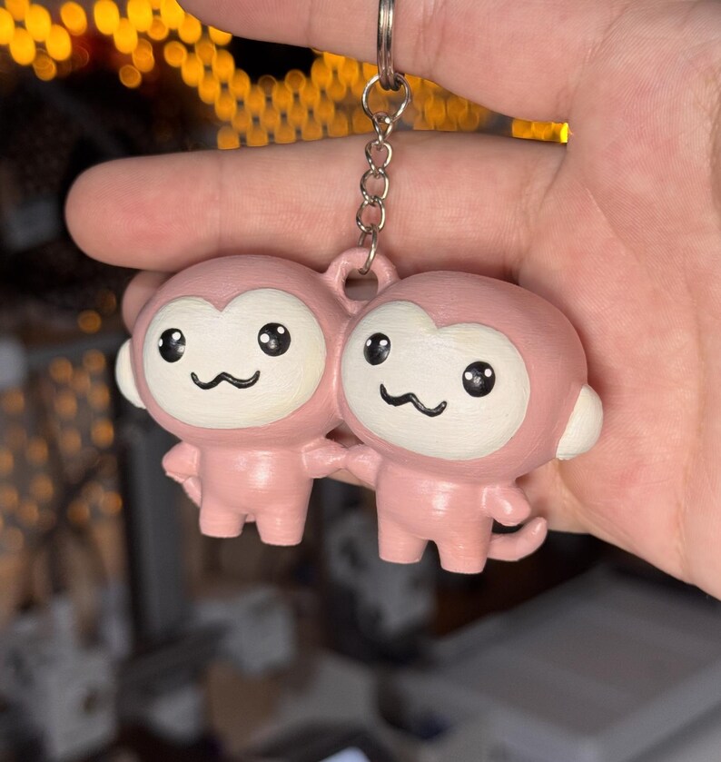 3D Printed Kawaii Monkey Keychain, Pastel Animal Bag Charm, Eco ...