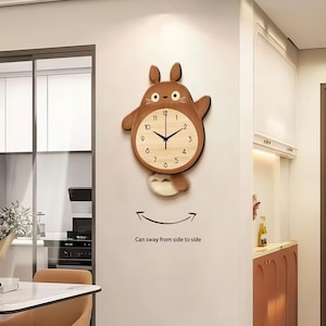 Hanging Cat Wall Clock – Cartoon Design, Wooden Finish, Swaying Pendulum, Decorative Home Decor