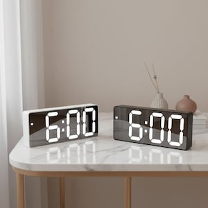 Mirror LED Digital Alarm Clock – Voice Control Snooze, Night Mode, Minimalist Acrylic Bedside Clock