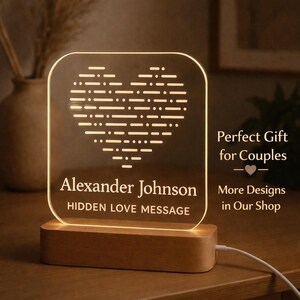 Engraved Morse Code Love Letter Lamp, Personalized Night Light, Romantic Couple Gift, Anniversary Gift, Wedding Gift, Engraved LED Lamp