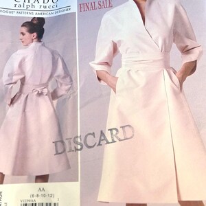 Vogue V1239, vestido y cinturón, vestido cruzado, patrón de costura, Chado Ralph Rucci, inglés, francés, sin cortar, doblado de fábrica, talla 14-20