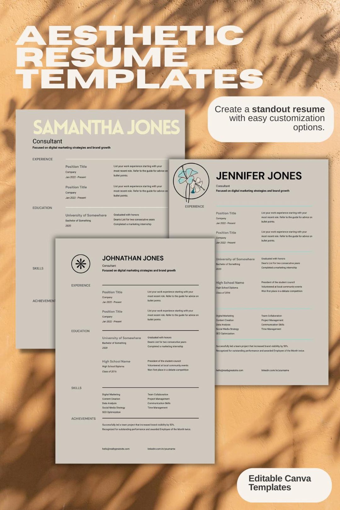 ATS Friendly Resume Template Bundle | Canva CV + Cover Letter (digital ...