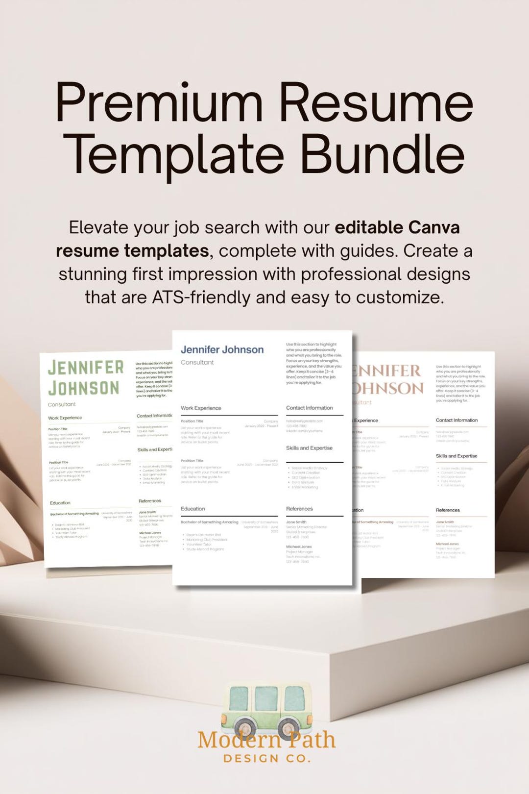 Editable Canva Resume Template Bundle | ATS Friendly Professional CV ...