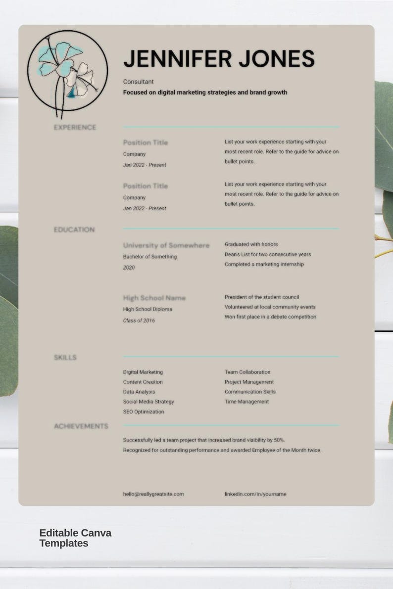ATS Friendly Resume Template Bundle | Canva CV + Cover Letter (digital ...