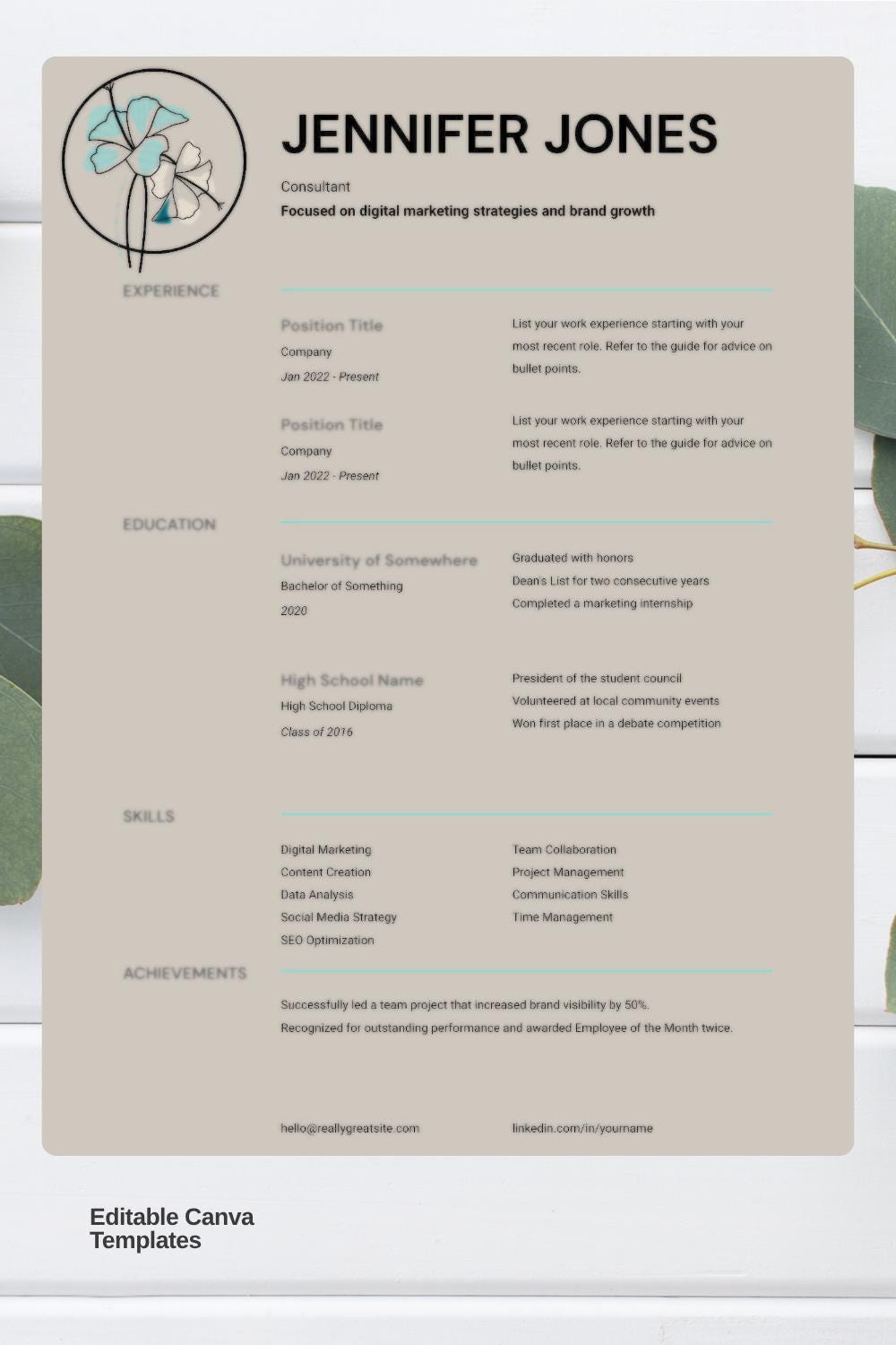 ATS Friendly Resume Template Bundle | Canva CV + Cover Letter (digital ...