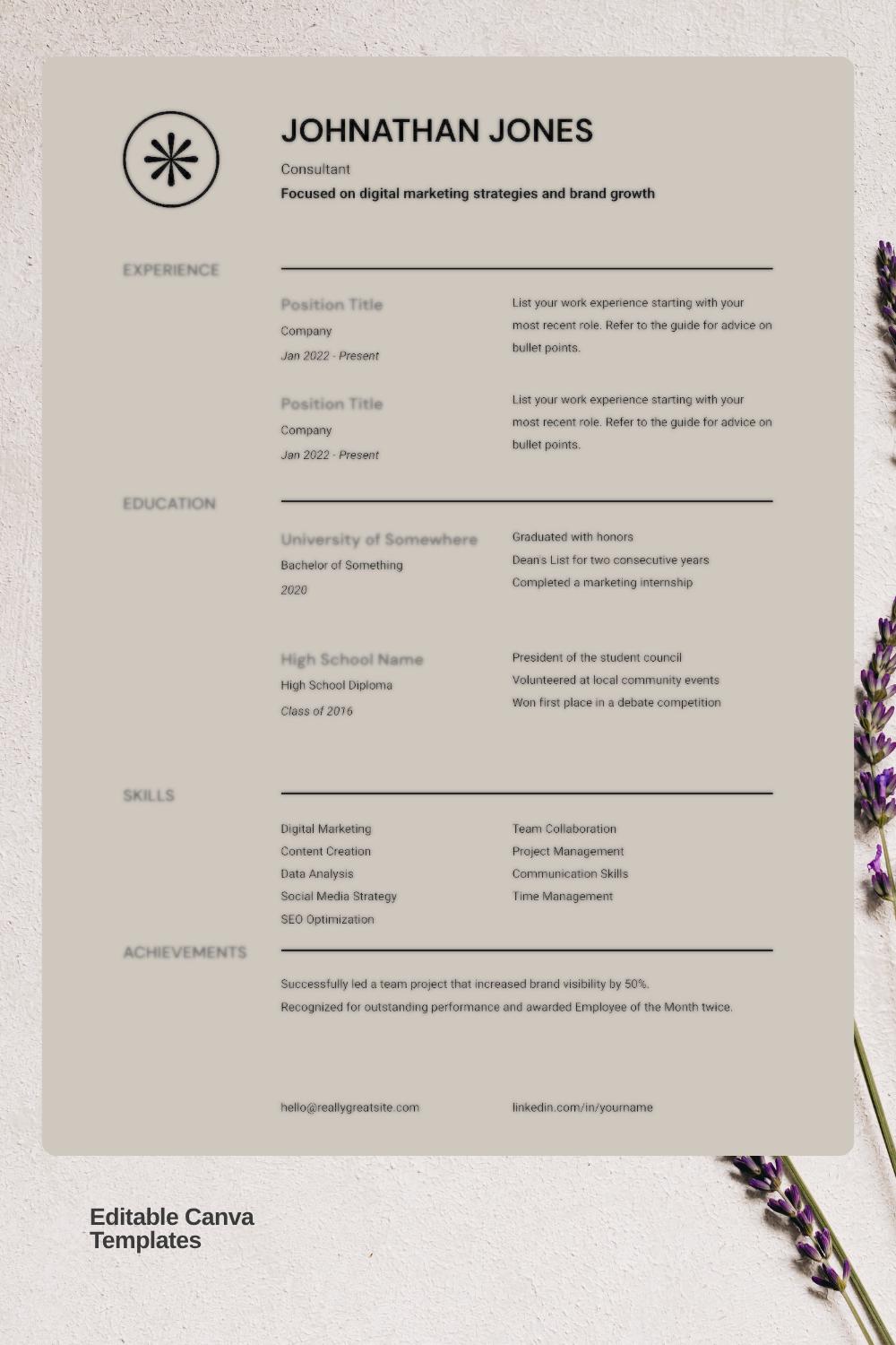ATS Friendly Resume Template Bundle | Canva CV + Cover Letter (digital ...