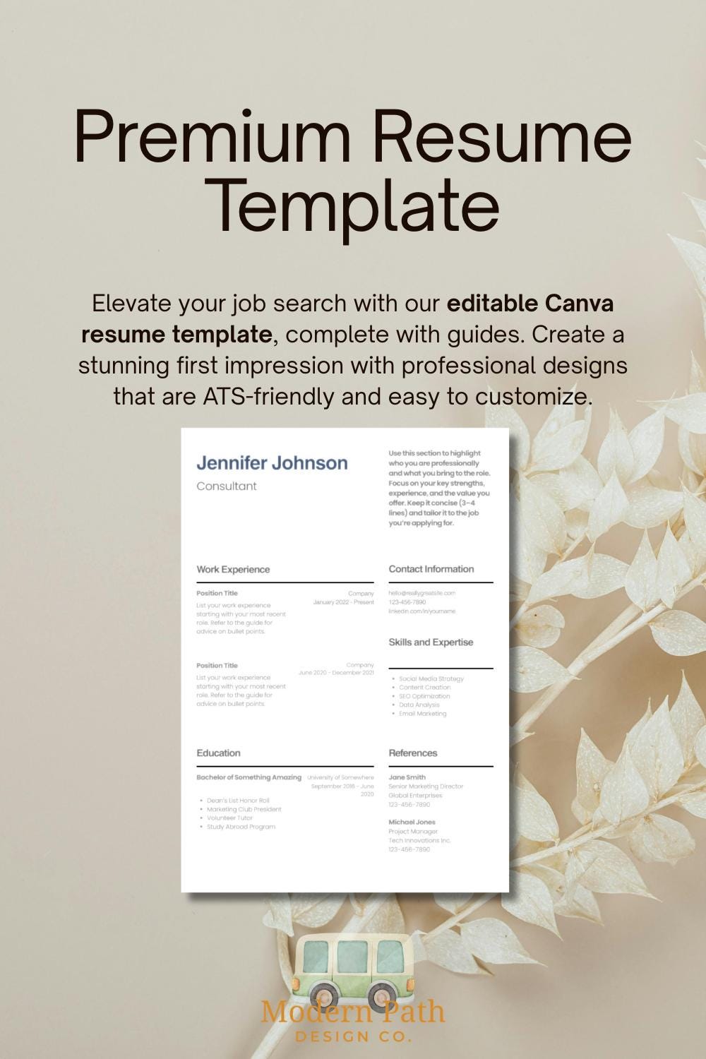 Editable Canva Resume Template | ATS Friendly CV + Cover Letter ...