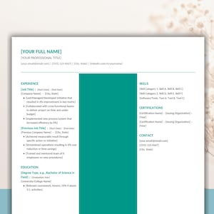 Plantilla de currículum moderna de dos columnas / CV optimizado para ATS (descarga instantánea)