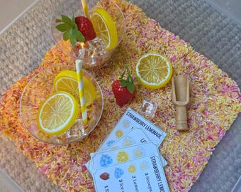Sensorische afvalbak aardbeienlimonade | Zomerspel, fijne motoriek