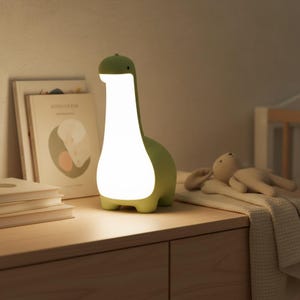 Simpatico dinosauro luce notturna per bambini, lampada da comodino ricaricabile tramite USB, luce LED calda dimmerabile per la cameretta, timer per lo spegnimento automatico, idea regalo.