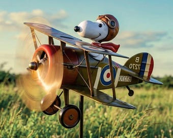 Flying Dog Biplane Wind Spinner – Metal Garden Spinner, Whimsical Patio Decor, Outdoor Lawn Ornament, Garden & Courtyard Decoration