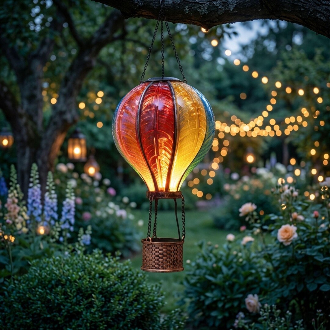 Solar Hot Air Balloon Garden Lantern, Flickering Flame Effect