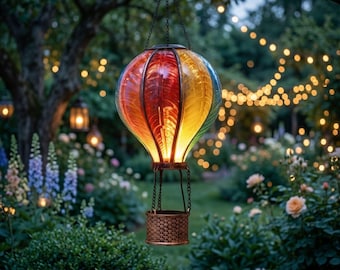 Solar Hot Air Balloon Garden Lantern, Flickering Flame Effect Light, Colorful Glow