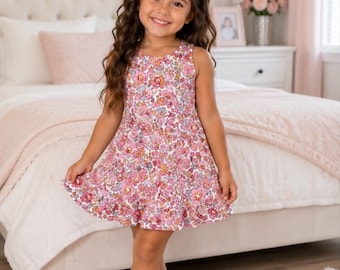 Girls Floral Dress  Toddler Spring Dress | Pink Flower Twirl Dress Boutique Girls Outfit  Easter Dress Summer Dress for Girls  Birthdaydress