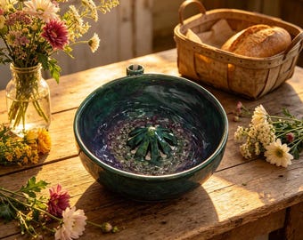Handmade Ceramic Swirl Berry Bowl | Pottery Fruit Colander | Rustic Kitchen Decor | Artisan Strawberry Strainer Bowl