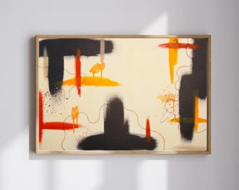 Gran obra abstracta contemporánea / Formas modernas en verde salvia / Arte textil para pared