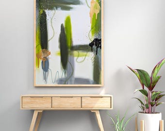 Hedendaagse abstracte kunst aan de muur | verstrikt schilderij met kleurvlakken, neutrale tinten, moderne inrichting voor thuiskantoren