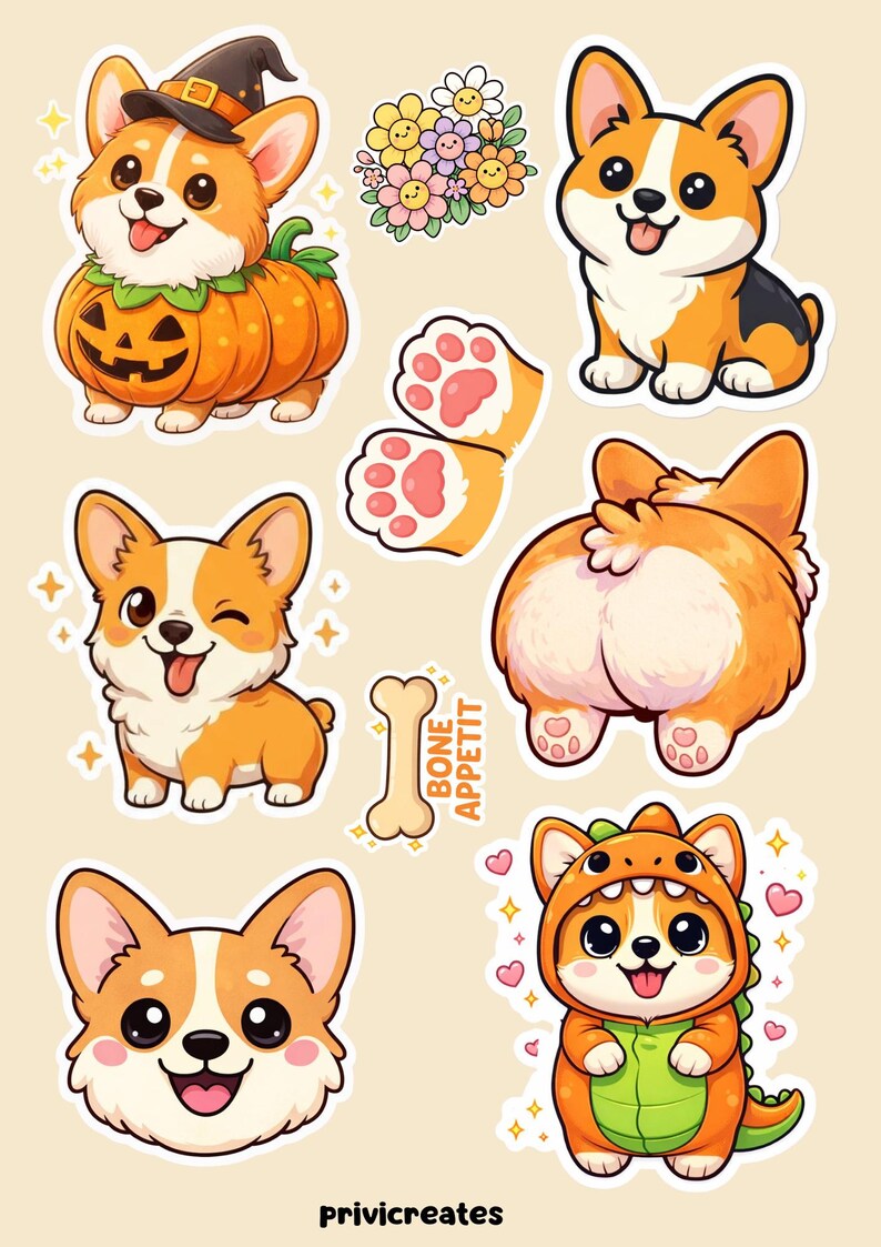 Dog Stickers | Kawaii Puppy Sticker Pack| Waterproof Vinyl Decal ...