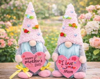 Mother's Day Gnome Gift Set, Plush Mom Decor, I Love You Gnome figurines