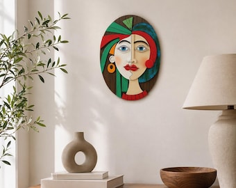 Abstract Face Wall Art, Resin Sculpture Wall Decor, Boho Wall Hanging, Nordic Style Art, Modern Home Decor for Living Room Cafe Bar