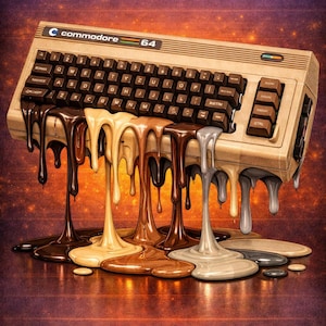 Melting Commodore 64 Keyboard Poster – Retro 1980er Tech Art Print – Commodore Nostalgie Wanddeko