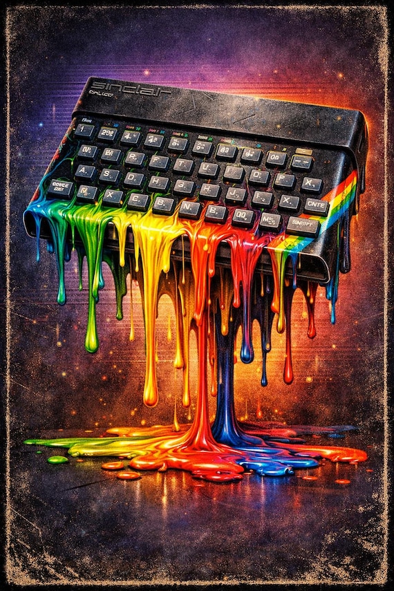Melting ZX Spectrum Keyboard Poster – Retro 1980s Tech Art Print