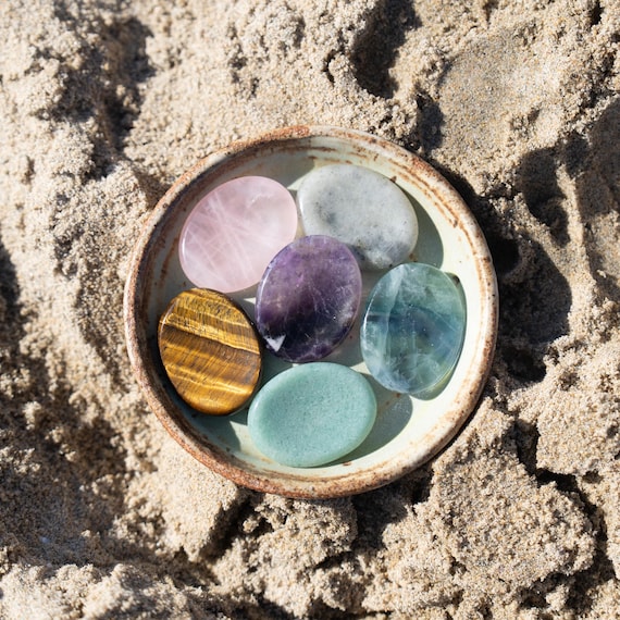 Crystal Worry Stone • Pocket Calming Stone • Stress Relief, Meditation & Reiki Crystal • Tiger Eye, Rose Quartz, Amethyst, 7 chakra