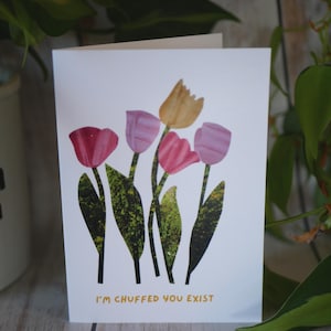 Cartão de felicitações com flores de tulipas, cartão de aniversário feito à mão, impressão artística, cartão de agradecimento, cartão de amizade para qualquer ocasião, cartão floral fofo