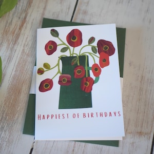 Wild Poppies Flower Birthday Card, Happy Birthday Card, Art Print, Greetings, Any Occasion Friendship Card, Floral Cute Card, Red Poppies