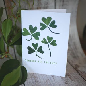 SEGUNDOS: Tarjeta de felicitación con flor de trébol verde, tarjeta de buena suerte, impresión artística, saludos, tarjeta de amistad para cualquier ocasión