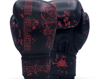 Skull Boxing Gloves Leather – MMA Kickboxing Sparring Training Gloves, Heavy Bag Fight Gear