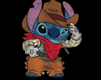 Stitch Cowboy-Kostüm im Vintage-Look – Retro Cowboy PNG (Instant Download)