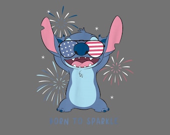 Lilo & Stitch 4. Juli Born to Sparkle Americana – Patriotic Stitch PNG (Instant Download)