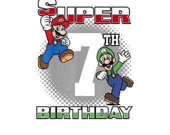 Super Mario Luigi 7th Birthday PNG - Gaming Party Portrait (Digitaler Download)