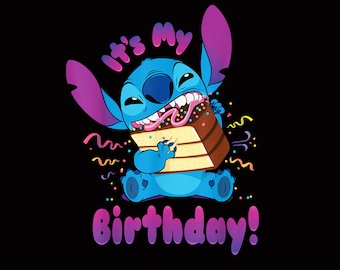 Stitch It's My Birthday Party-Crasher mit Kuchen - Lustiger Geburtstag PNG (Instant Download)